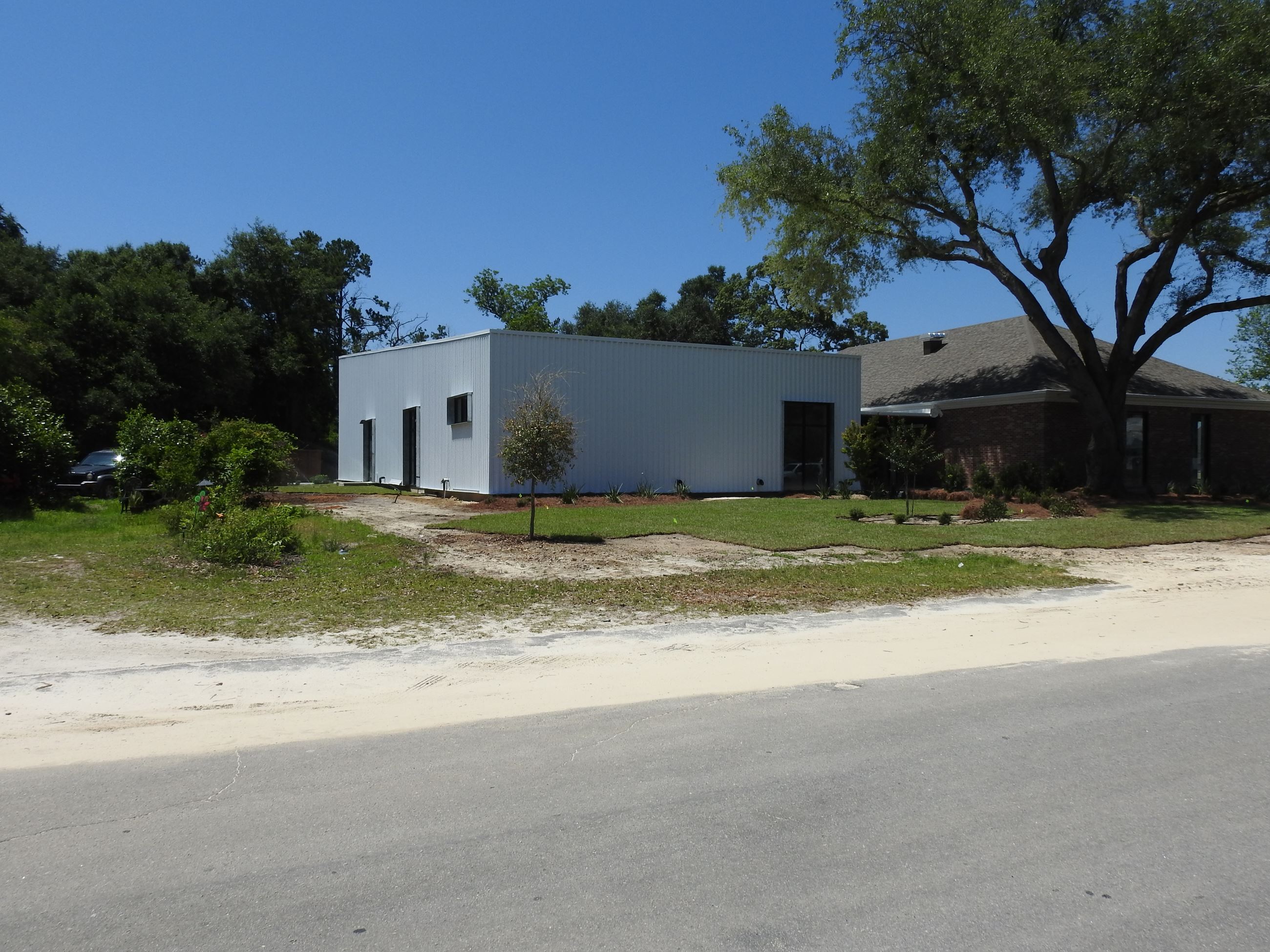 Framing is wrapped in white metal sheeting